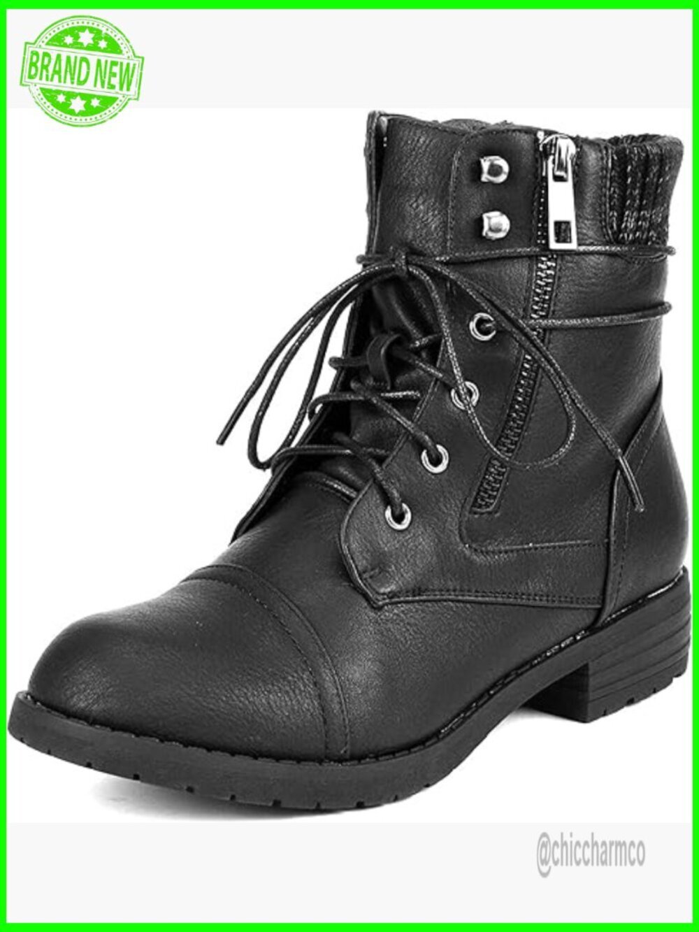 Lace Up Combat Ankle Booties with Side Zip Vegan Leather
